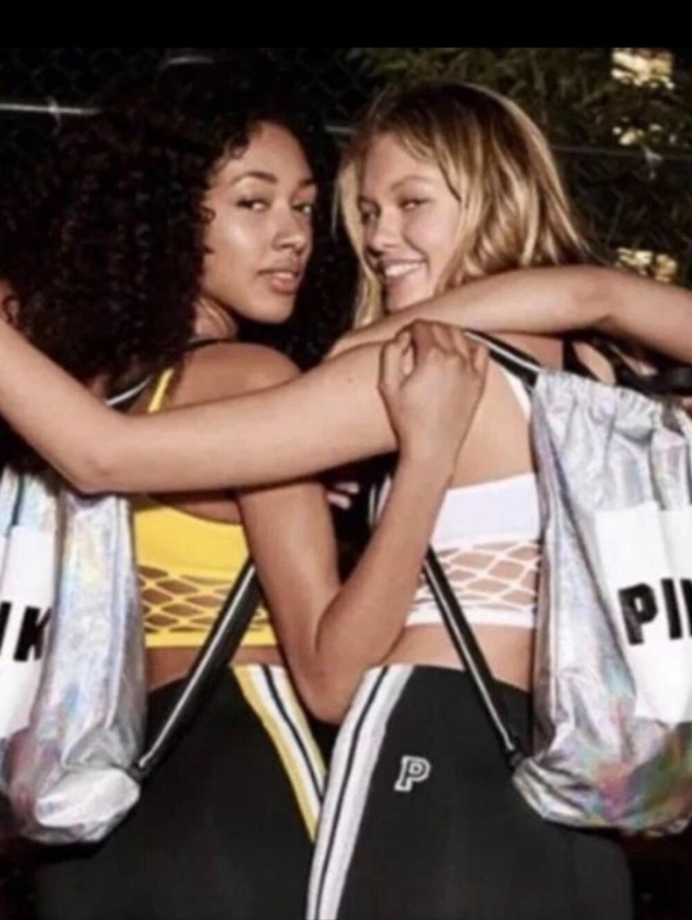 Victoria's Secret PINK Backpack Iridescent Silver Drawstring Logo Bag Tote